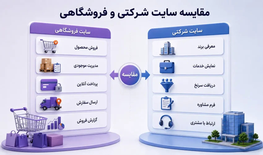 مقایسه سایت شرکتی و فروشگاهی